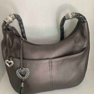 Brighton Barbados Pebble Leather Taupe Hobo Bag